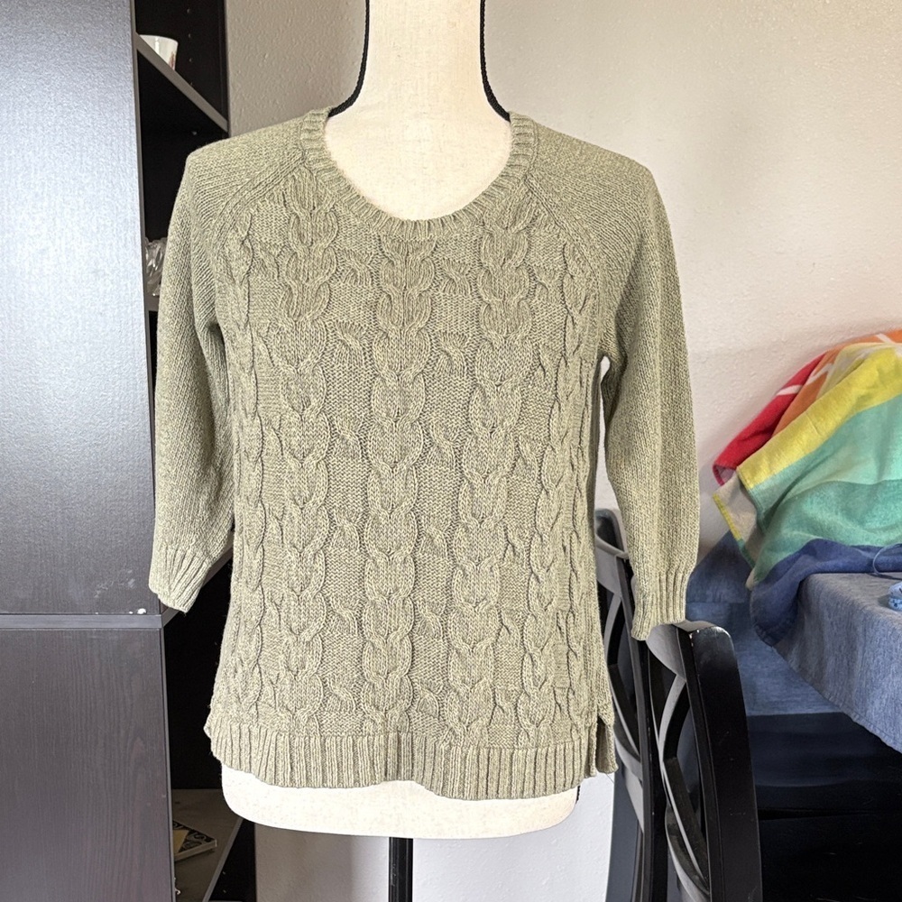 Talbots Women’s Size MP 53% Linen Olive Green 3/4 Sleeve Sweater